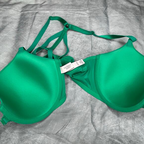 Victoria's Secret Bra 34DD Underwire Green Front Opening Fancy Back Strap Lined - Picture 3 of 5